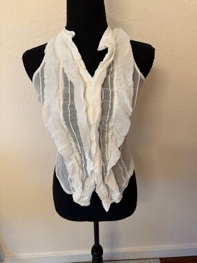 EUC FREE PEOPLE Ruffled Sleeveless Sheer Button-Up Top in White SIZE XS
